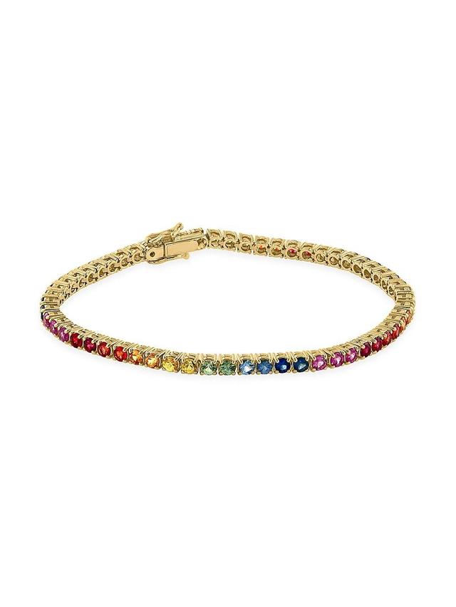 Womens 14K Yellow Gold & Rainbow Sapphire Tennis Bracelet Product Image