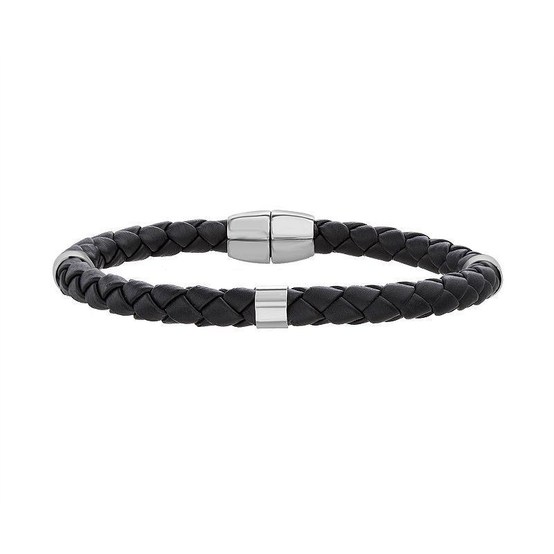 1913 Mens Stainless Steel Stations & Braided Vegan Leather Bracelet Product Image