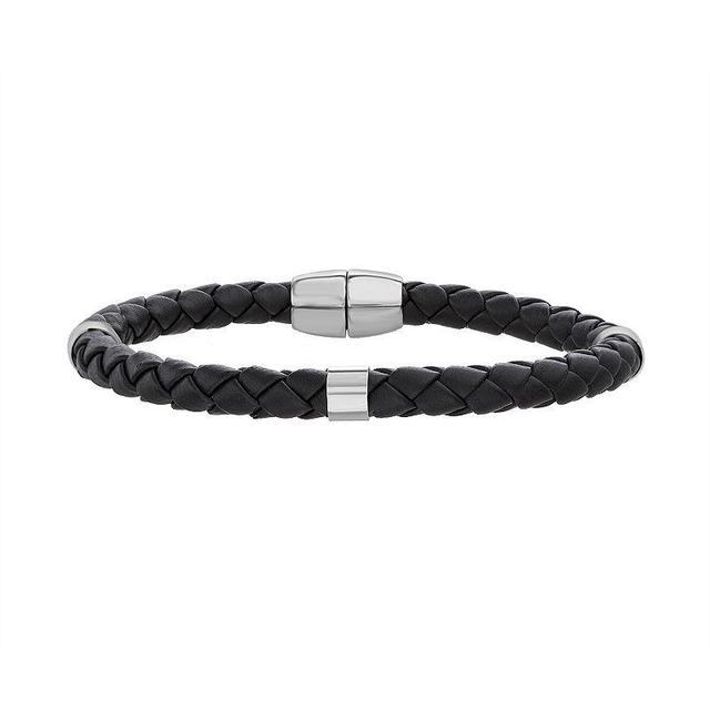 1913 Mens Stainless Steel Stations & Braided Vegan Leather Bracelet Product Image