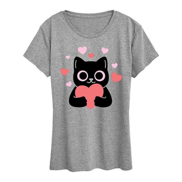 Womens Cat With Hearts Graphic Tee Product Image