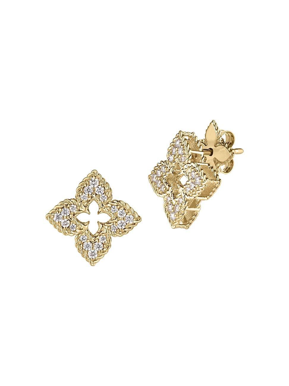 Womens Venetian 18K Yellow Gold & Pave Diamond Stud Earrings Product Image