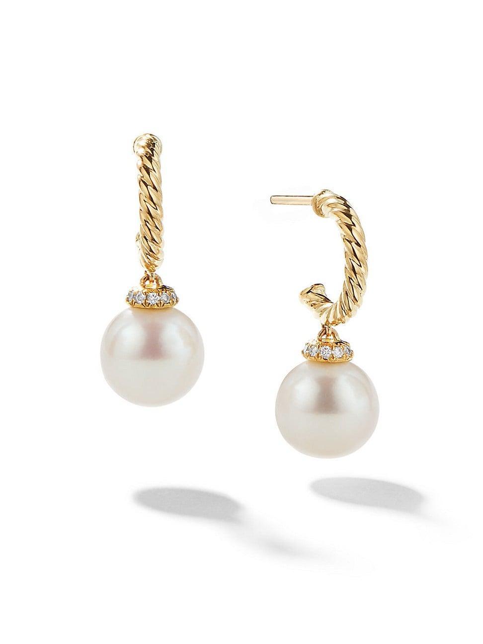 Womens Solari Hoop Drop Earrings in 18K Yellow Gold with Pearls and Pav Diamonds Product Image