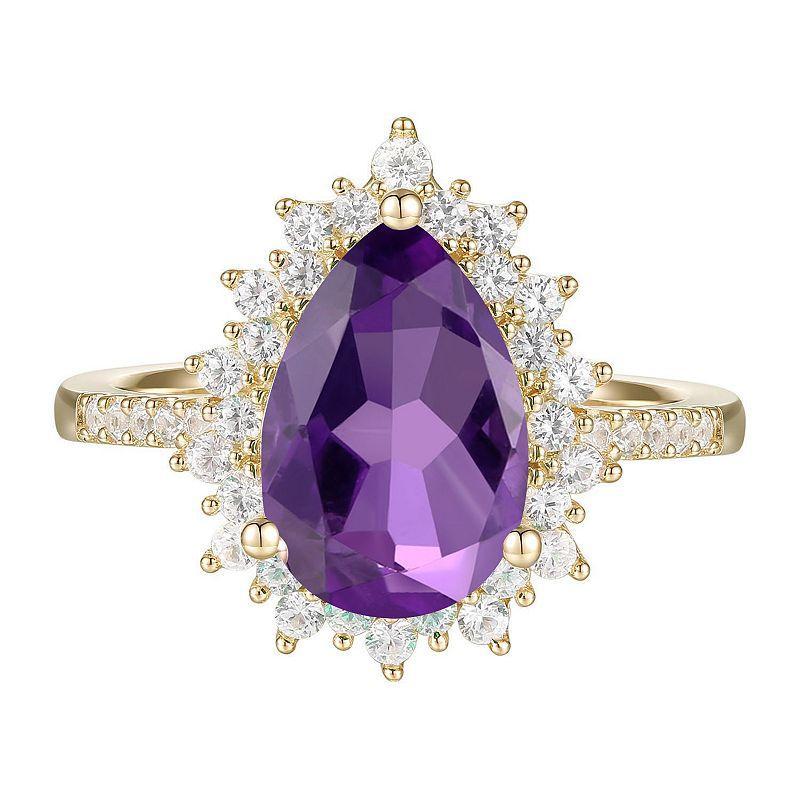 14k Gold Over Silver Amethyst & Lab-Created White Sapphire Ring, Womens Yellow Product Image