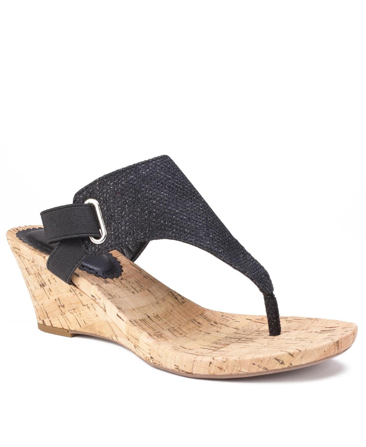 White Mountain Womens All Good Thong Wedge Sandals - Black Product Image