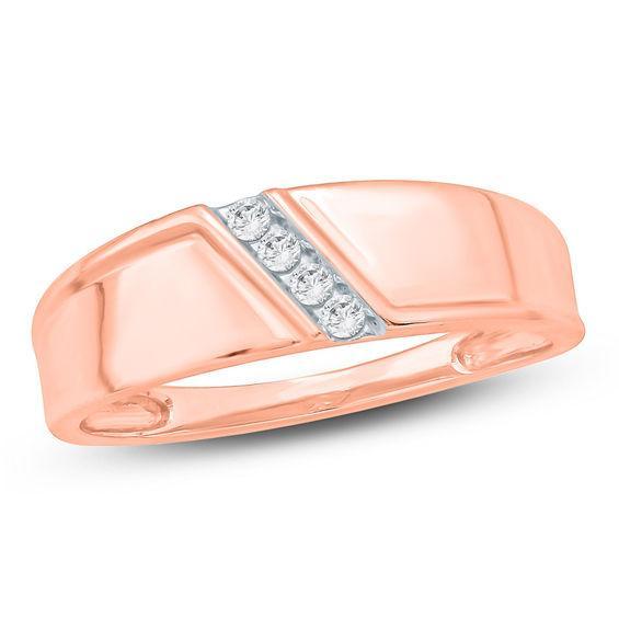 Men's 1/10 CT. T.w. Diamond Four Stone Slant Wedding Band in 10K Rose Gold Product Image