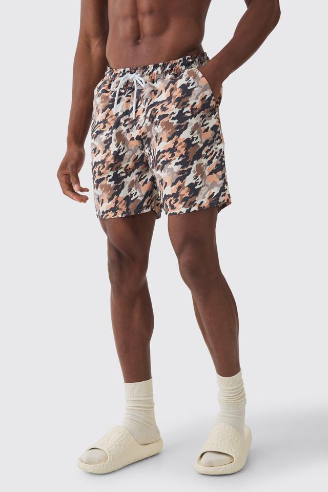 Mid Length Brown Camo Swim Short | boohooMAN USA Product Image