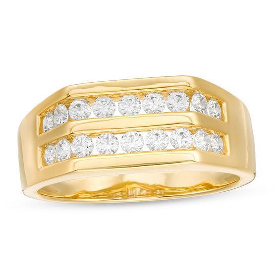 Men's 1/2 CT. T.w. Diamond Comfort-Fit Double Row Wedding Band in 14K Gold Product Image