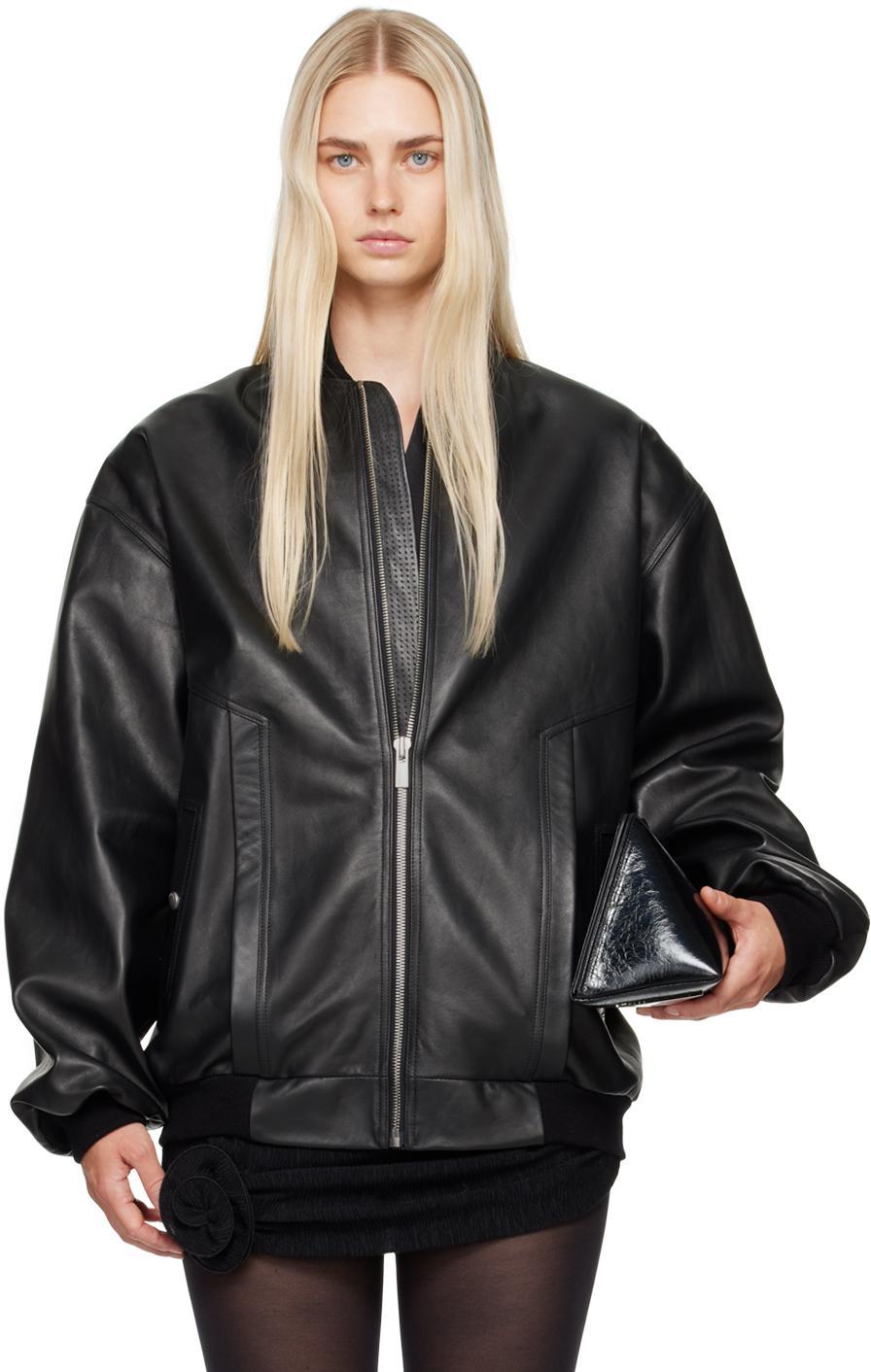 Black Oversized Leather Jacket Product Image