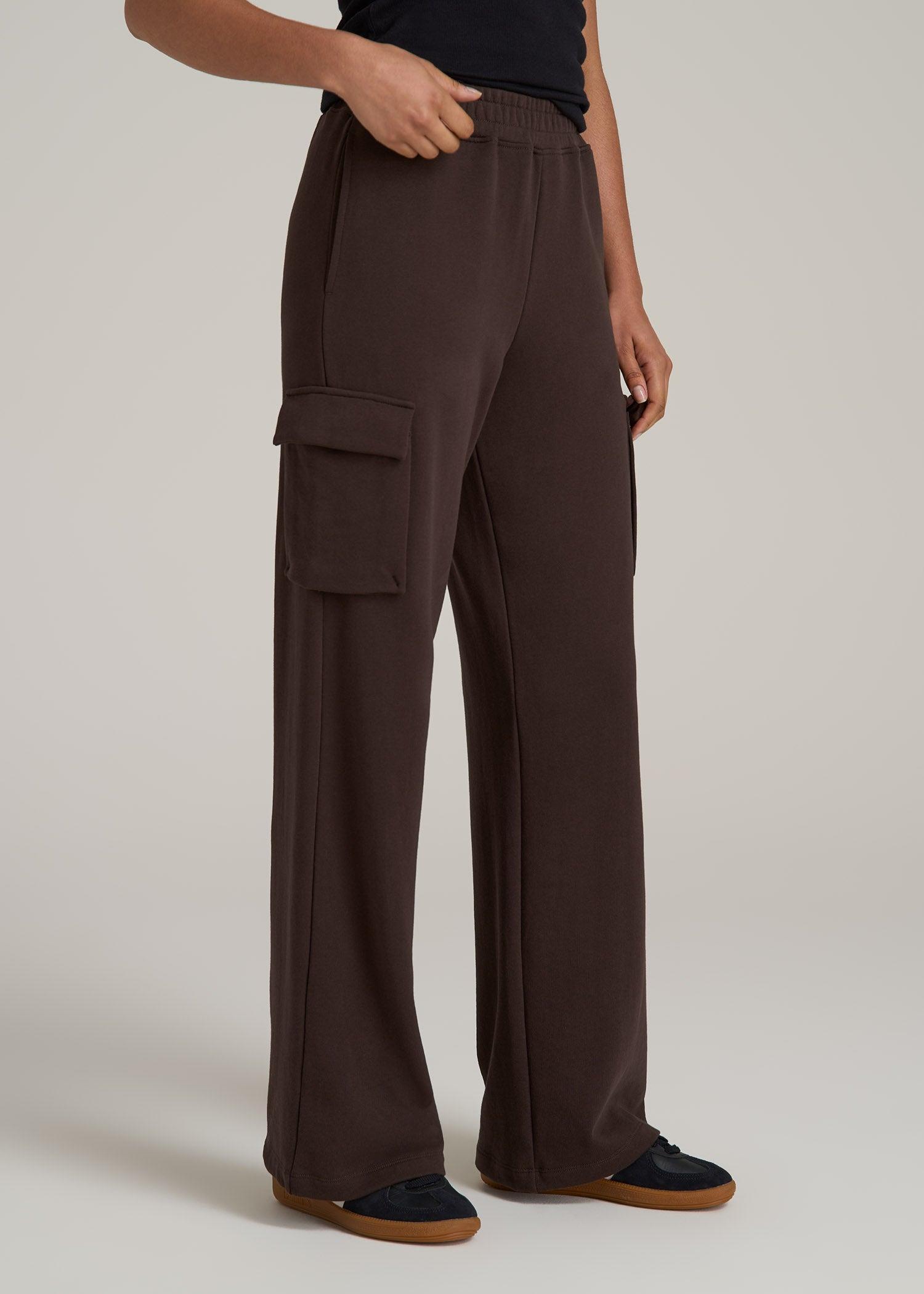 French Terry Wide Leg Cargo Sweatpants for Tall Women in Espresso Product Image