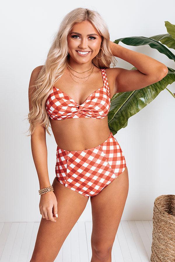 Tanning In Tulum High Waist Gingham Bikini Bottom in Aurora Red Product Image