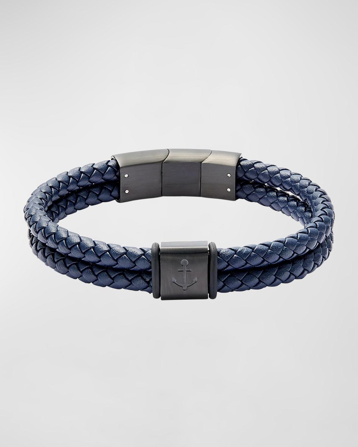 Men's Stainless Steel and Braided Leather Bracelet Product Image