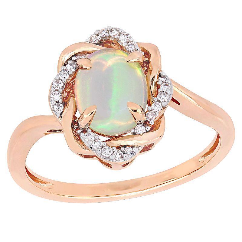 Stella Grace 10k Rose Gold 1/10 Carat T.W. Diamond & Ethiopian Opal Love Knot Ring, Womens Blue Product Image