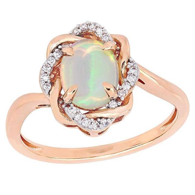 Stella Grace 10k Rose Gold 1/10 Carat T.W. Diamond & Ethiopian Opal Love Knot Ring, Womens Product Image