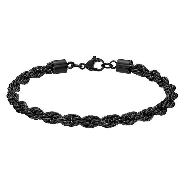 LYNX Mens Black Ion Plated Stainless Steel 6 mm Rope Chain Bracelet Product Image