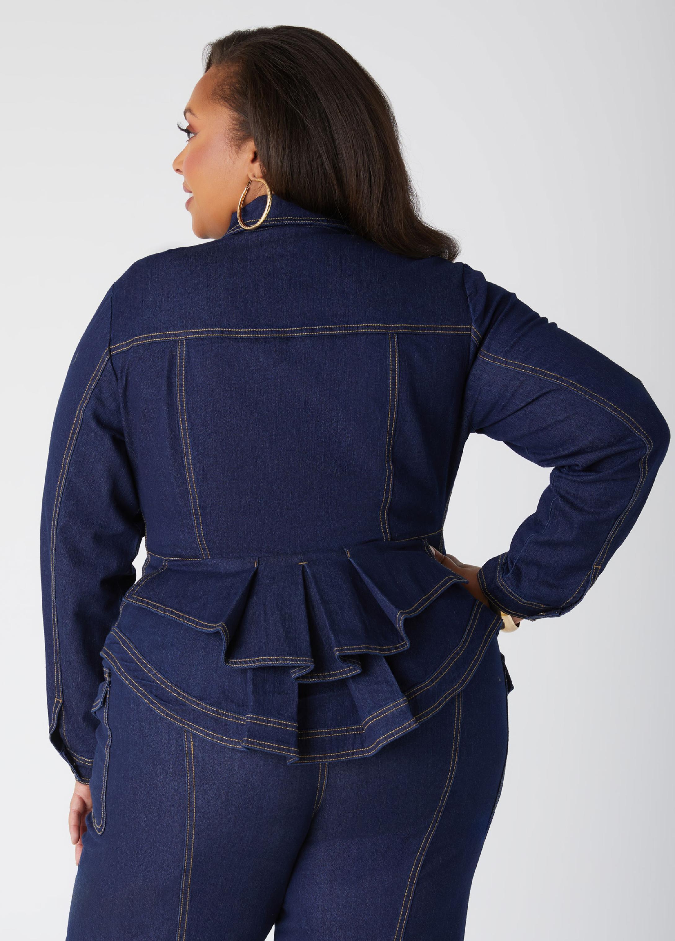 Pleated Denim Peplum Jacket Product Image