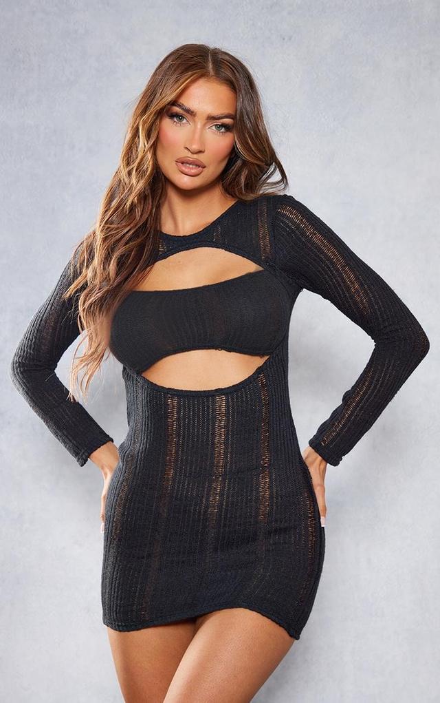 Black Laddered Cut Out Long Sleeve Bodycon Dress Product Image