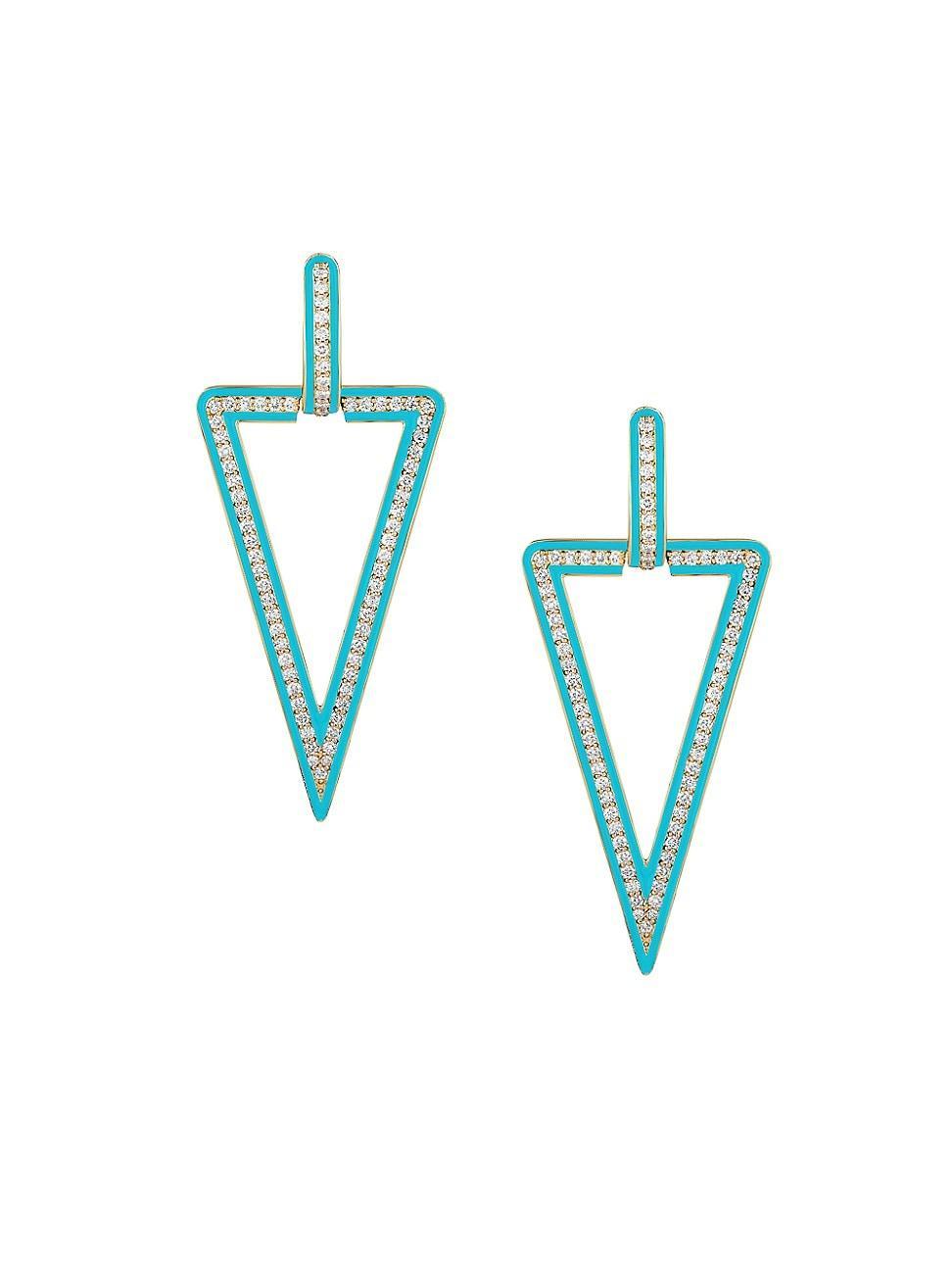 Womens Queen 18K Yellow Gold, 1.94 TCW Diamond & Turquoise Enamel Drop Earrings Product Image