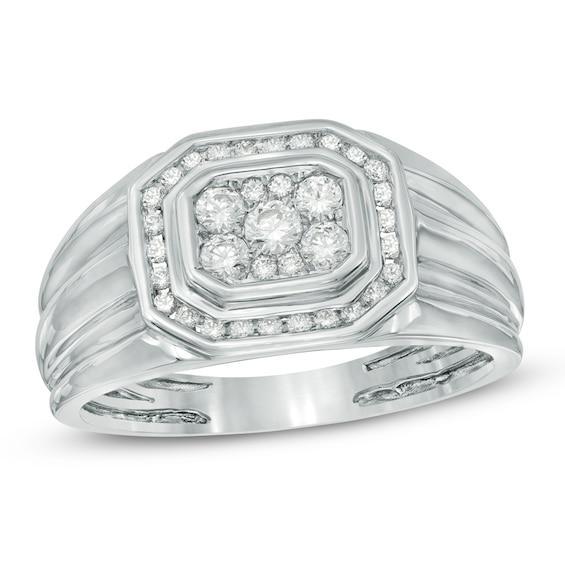 Men's 1/2 CT. T.w. Diamond Octagonal Ring in 10K White Gold Product Image