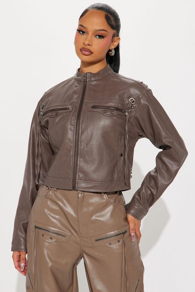 Ria Faux Leather Jacket - Taupe Product Image