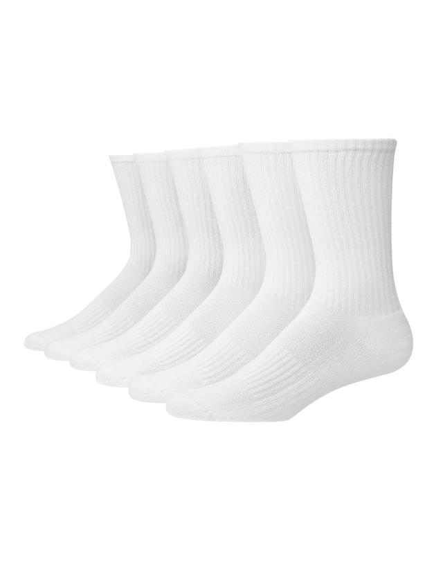 Mens Big & Tall Hanes Premium Performance Cushioned Crew Socks 6pk - White 12-14 Product Image