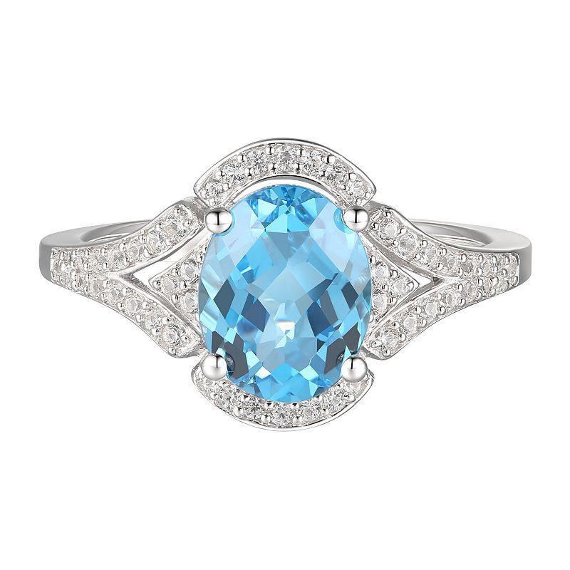 Sterling Silver Blue Topaz & Lab-Created White Sapphire Ring, Womens Product Image