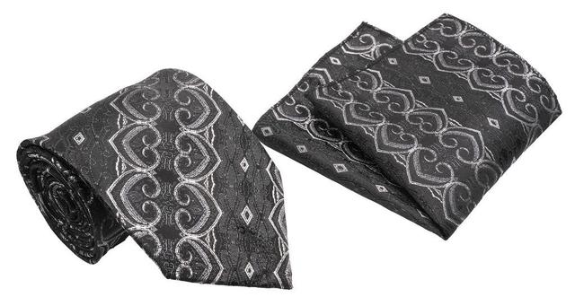 Black Silver Heart Pattern Men's Classic Tie and Pocket Square Set Male Product Image