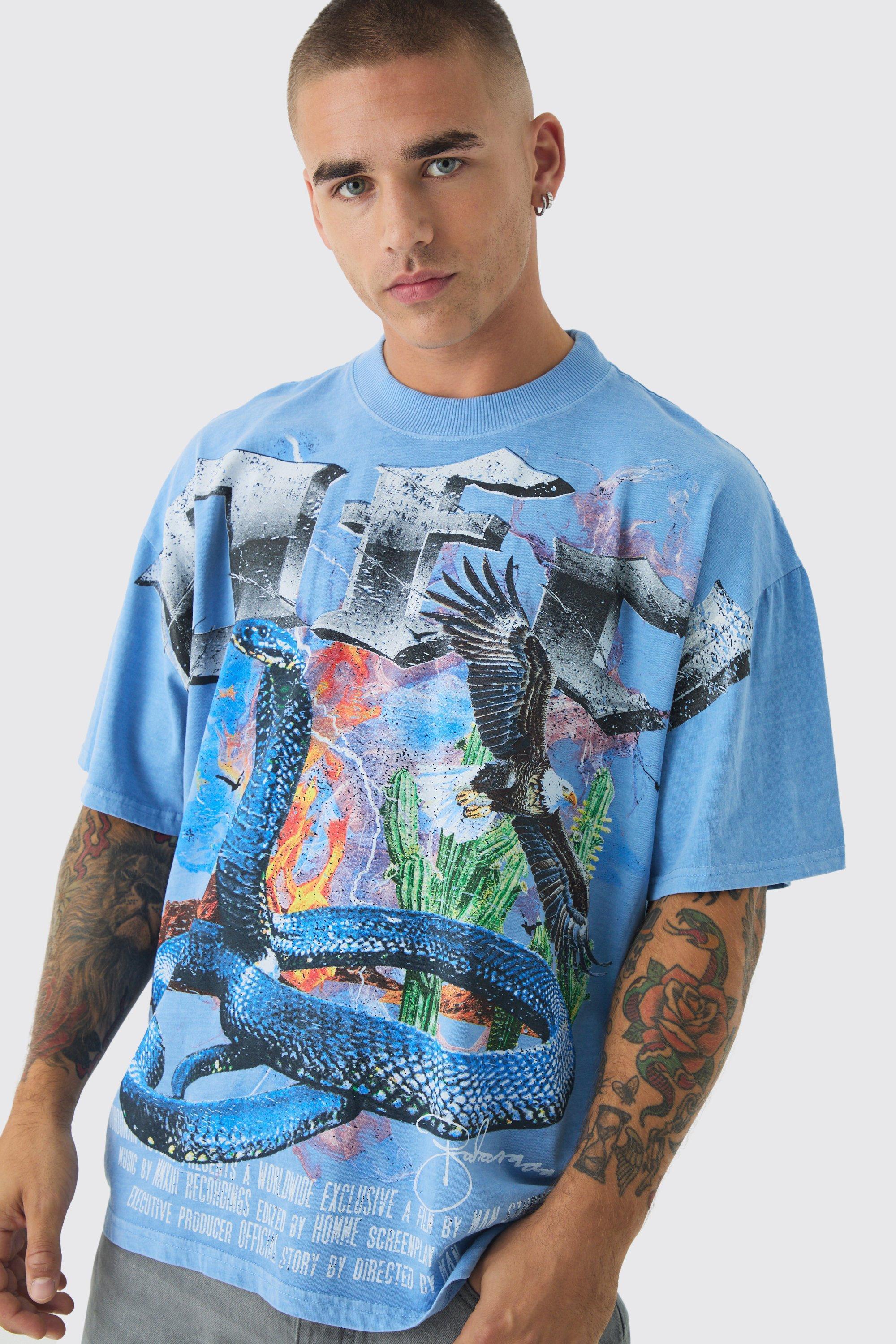 Oversized Western Vintage Cobra Large Scale Wash Print T-Shirt | boohooMAN USA Product Image