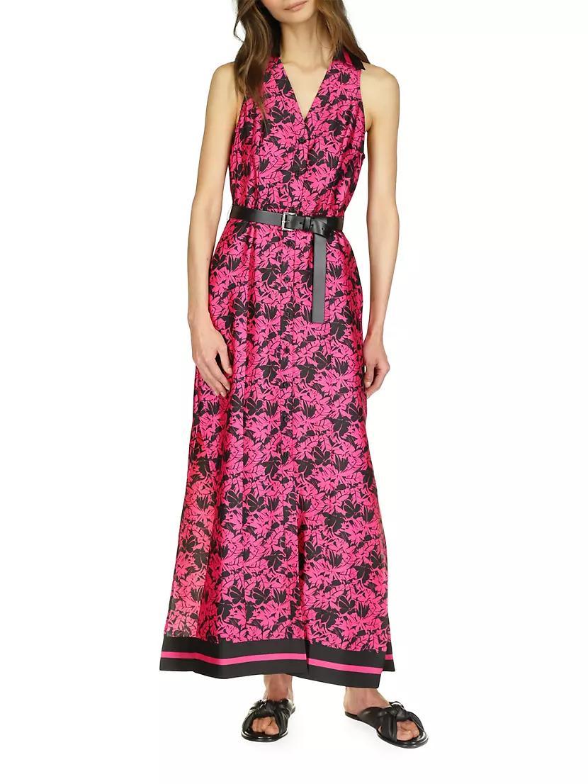 Palm Belted Floral Satin Maxi Dress Product Image