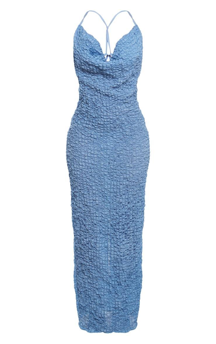 Blue Textured Cowl Cut Out Back Maxi Dress Product Image