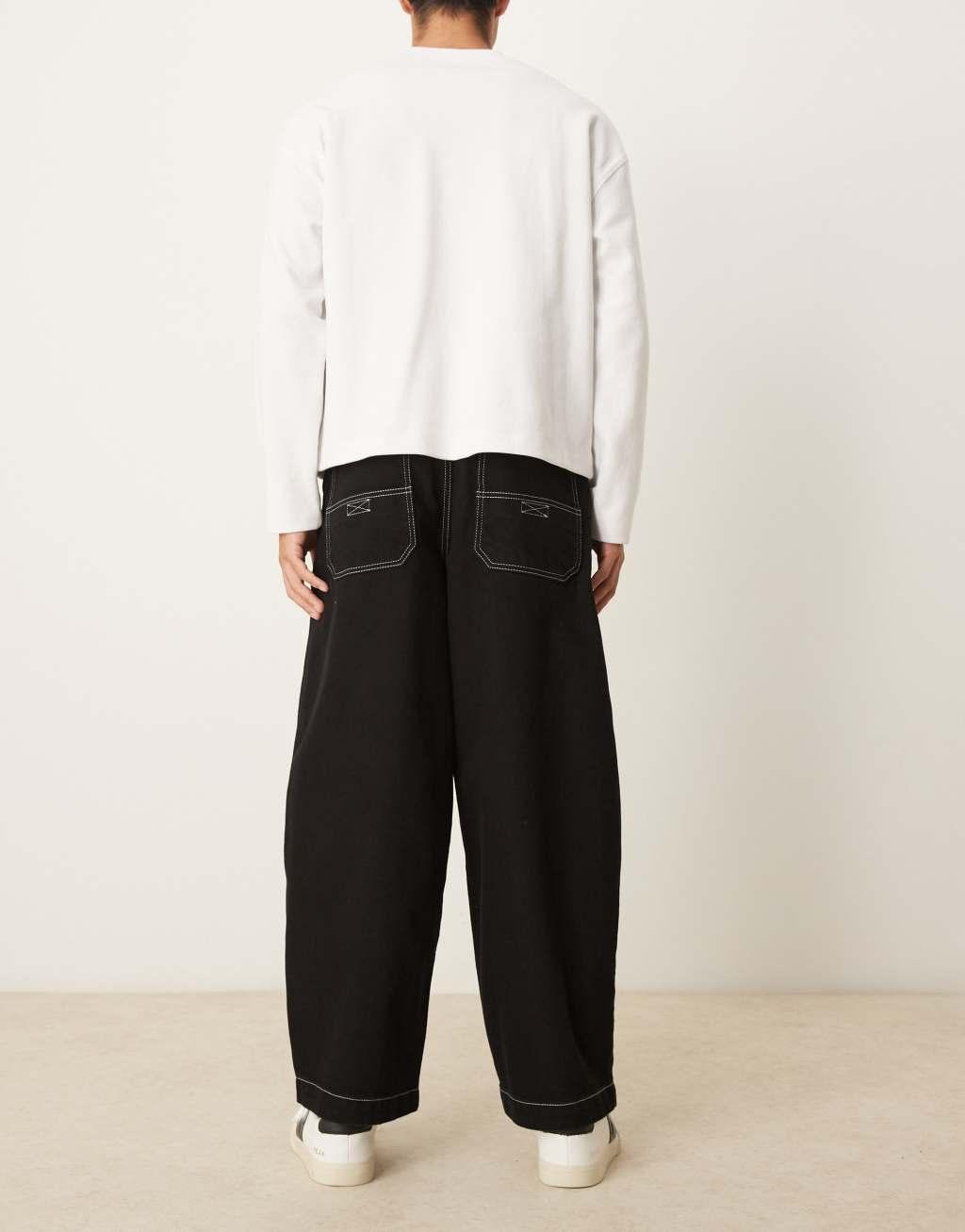 ASOS DESIGN oversized balloon jeans with contrast stitching in black Product Image