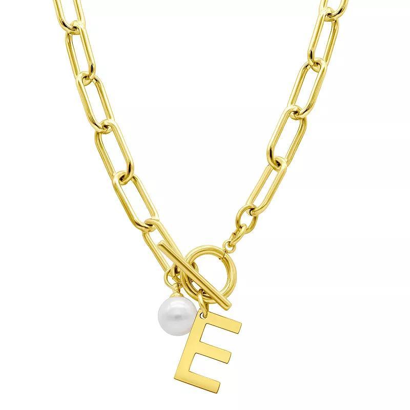 Adornia 14k Gold Plated Freshwater Cultured Pearl Initial Toggle Necklace, Womens White Product Image