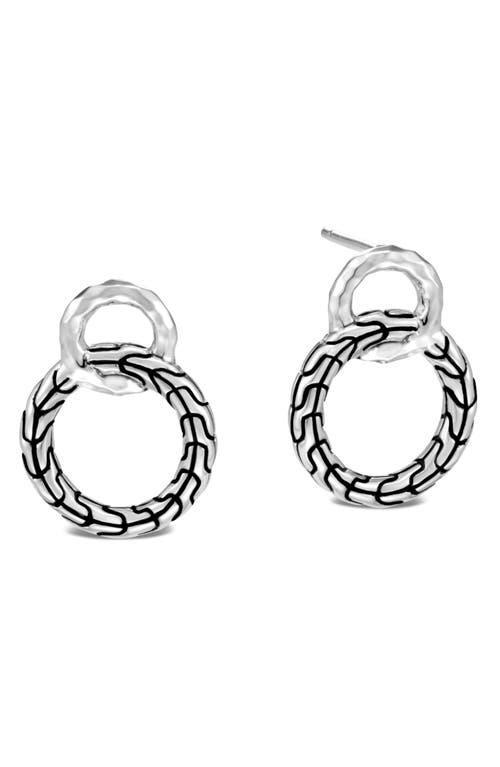 Womens Classic Chain Hammered Silver Interlinking Hoop Earrings - Sterling Silver Product Image