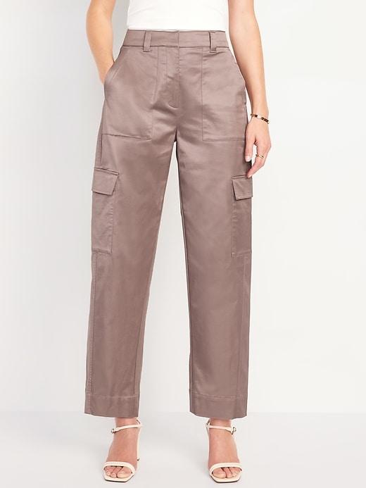 Extra-High Waisted Satin Cargo Barrel Wide-Leg Pants Product Image