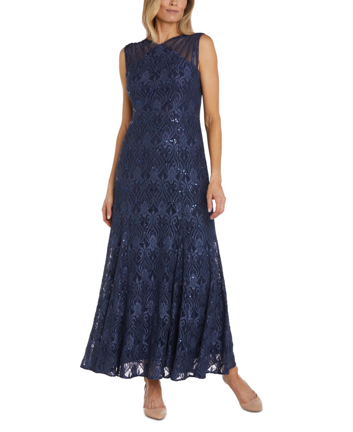 R  M Richards Illusion Shoulder High V-Neck Sleeveless Lace Sheath Gown Product Image