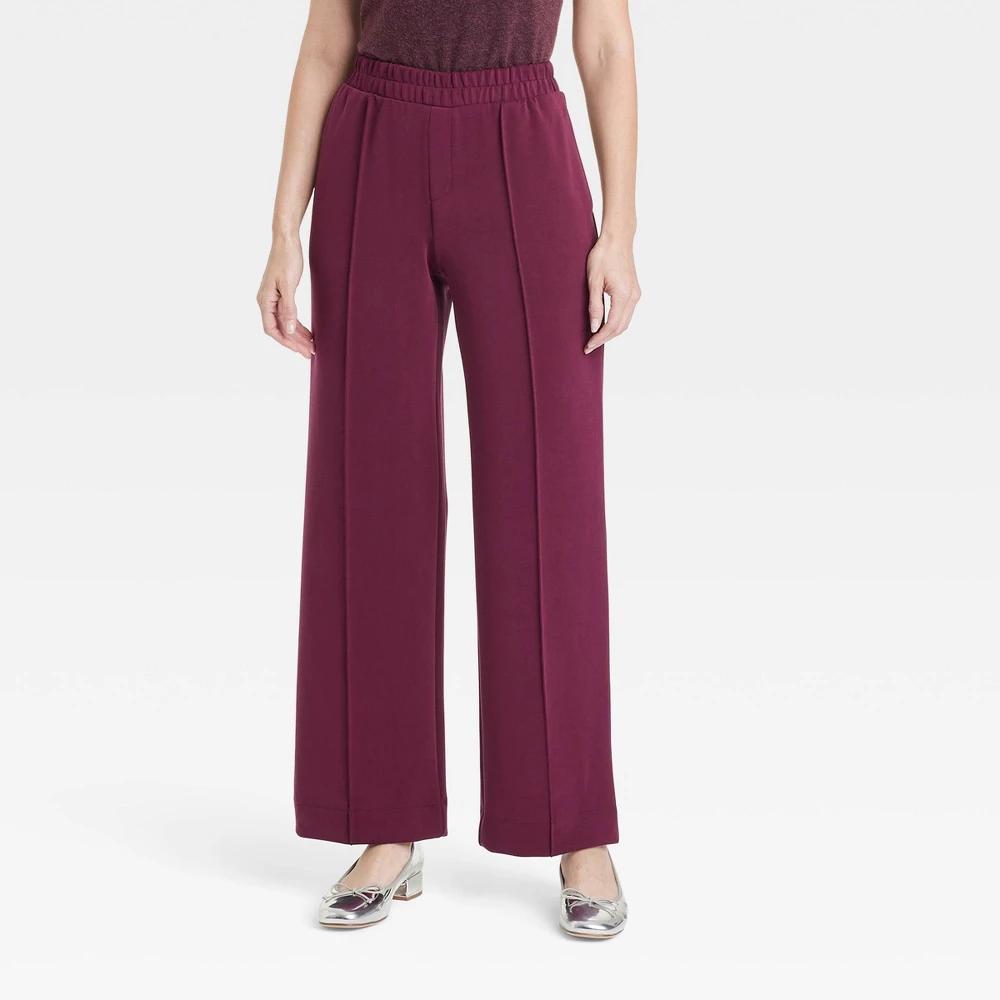 Womens High-Rise Straight Leg Pull-On Pants - A New Day Burgundy L Product Image