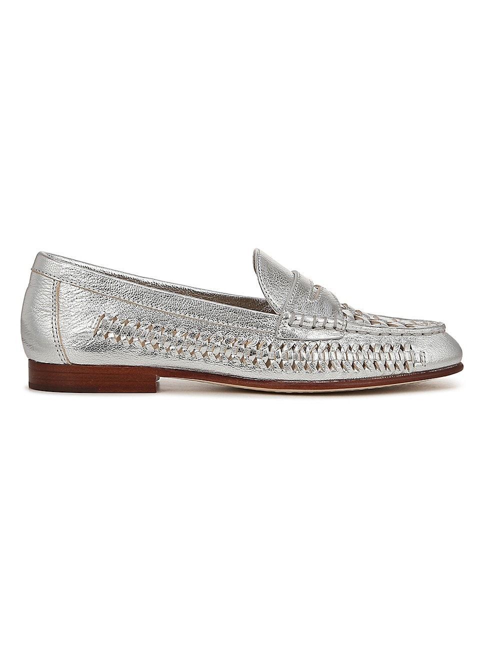 Womens Penny Woven Leather Loafers Product Image