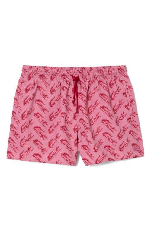 Lacoste Logo Print Cotton Swim Trunks Product Image