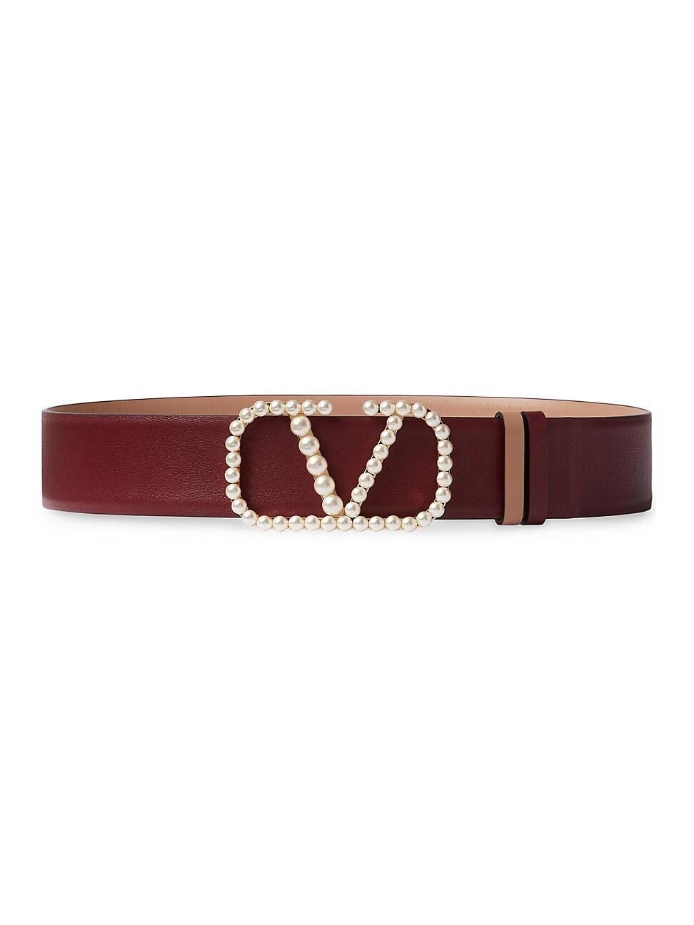 Womens Vlogo Signature Reversible Belt In Shiny Calfskin With Pearls 40 MM Product Image