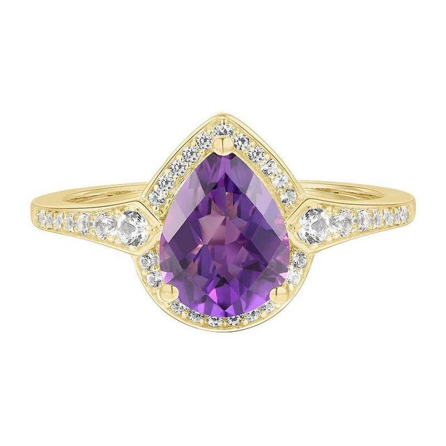 14k Gold Over Silver Amethyst & Lab-Created White Sapphire Ring, Womens Yellow Product Image