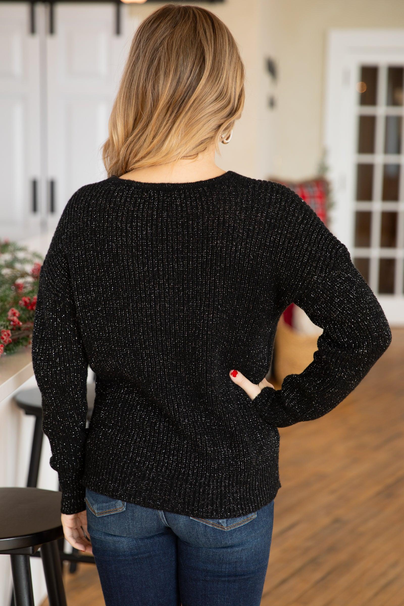 Black V-Neck Sweater With Center Seam Product Image