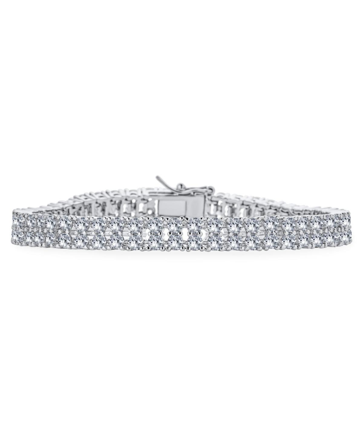 Bridal Jewelry Two Row Fashion Statement Aaa Cz Cubic Zirconia Wide Tennis Bracelet For Women Wedding Rhodium Plated Brass 7 Inches Product Image