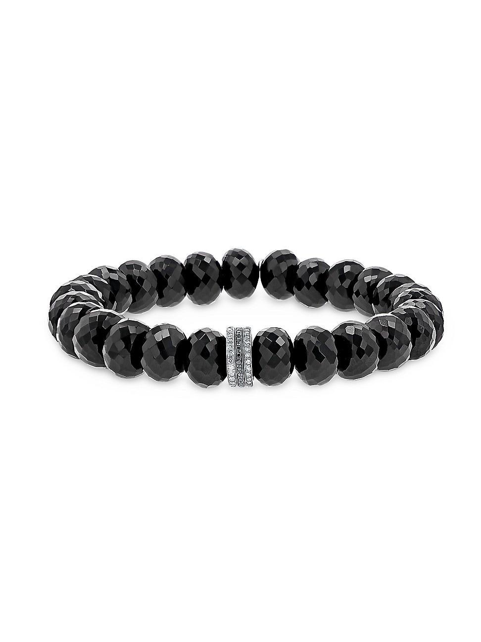 Womens Sterling Silver, Black Spinel & 0.33 TCW Diamond Beaded Stretch Bracelet Product Image