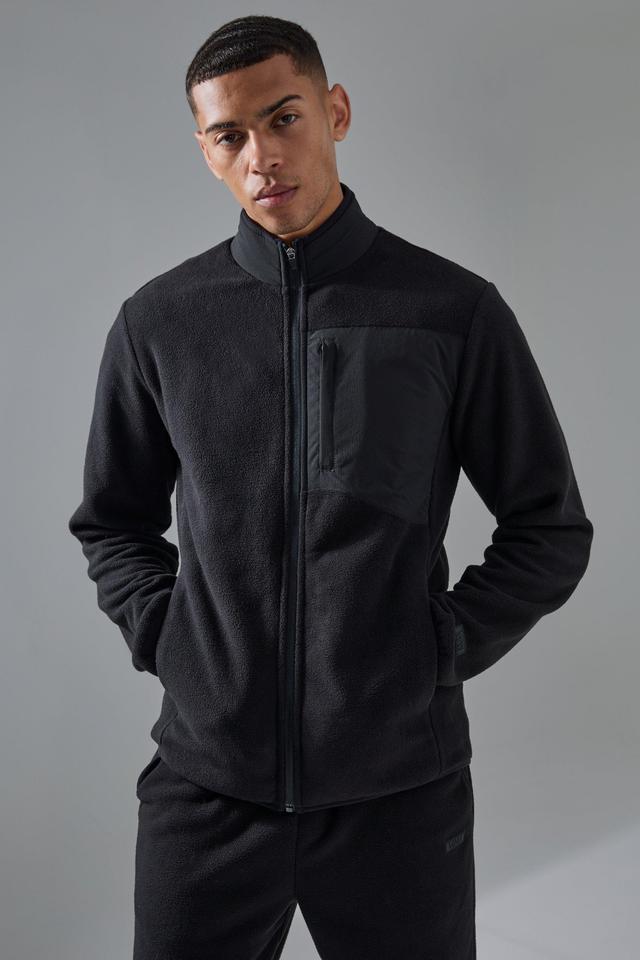 Man Active Fleece Zip Thru Track Top | boohooMAN USA Product Image