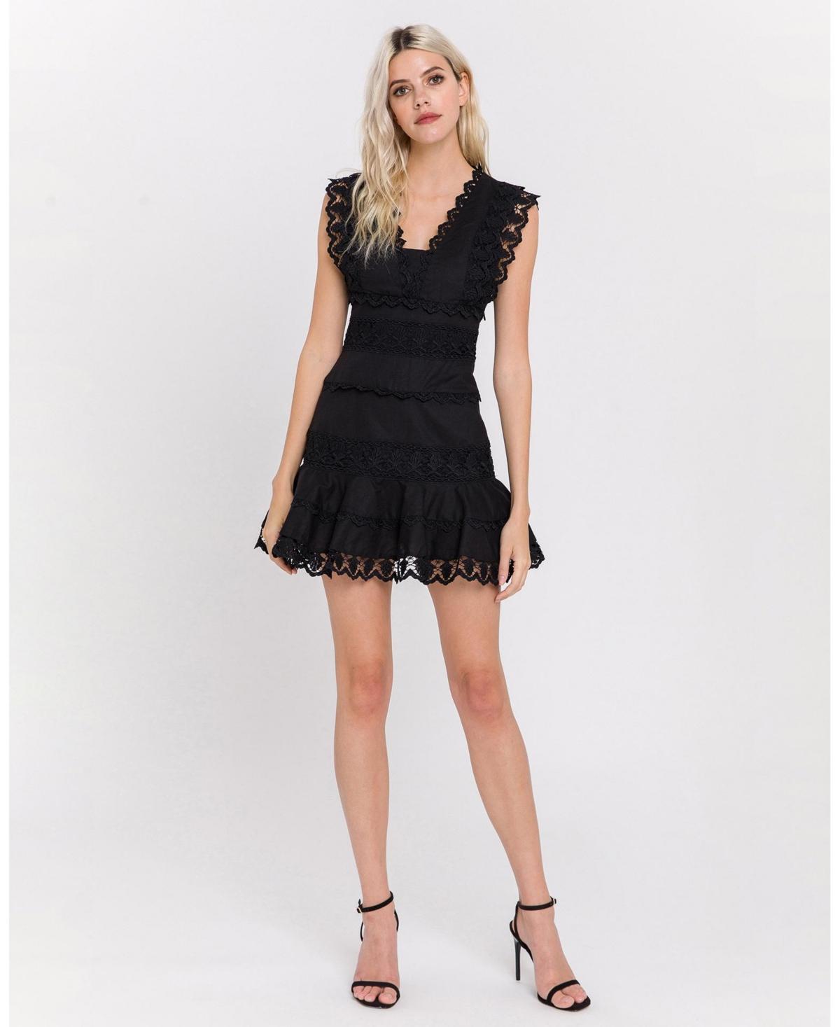 Womens Plunging Neck Lace Trim Dress Product Image