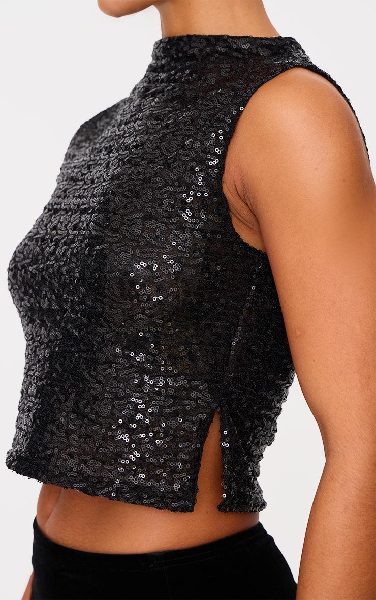 Black Sequin Boat Neck Long Top product image