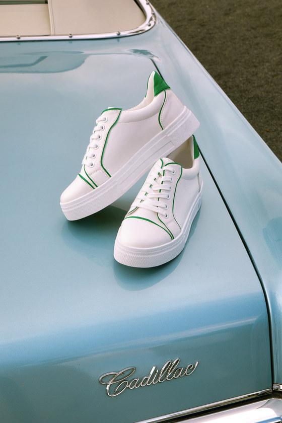 Pipping White and Green Platform Sneakers Product Image