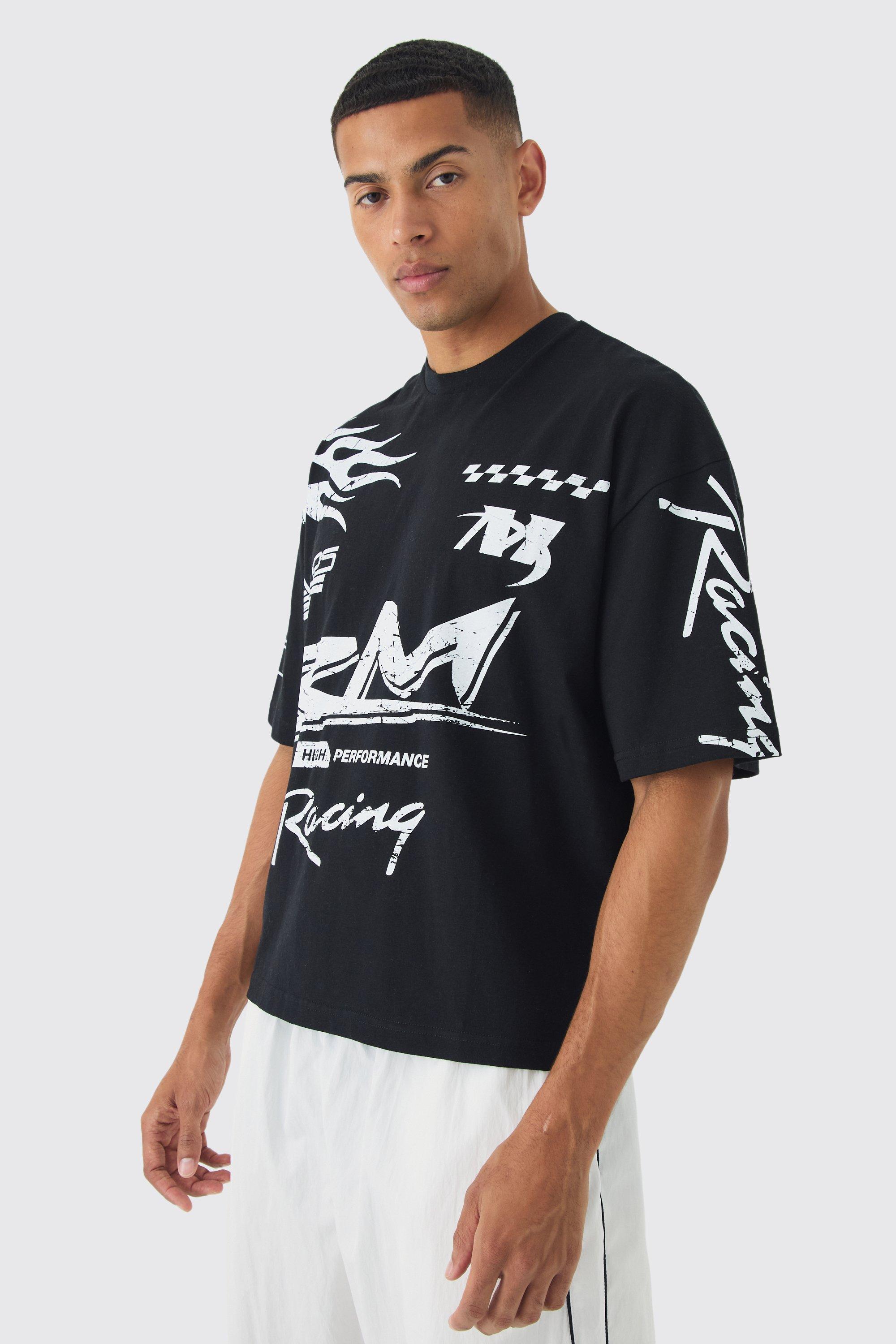 Oversized Boxy Moto Racing Flame T-Shirt | boohooMAN USA Product Image