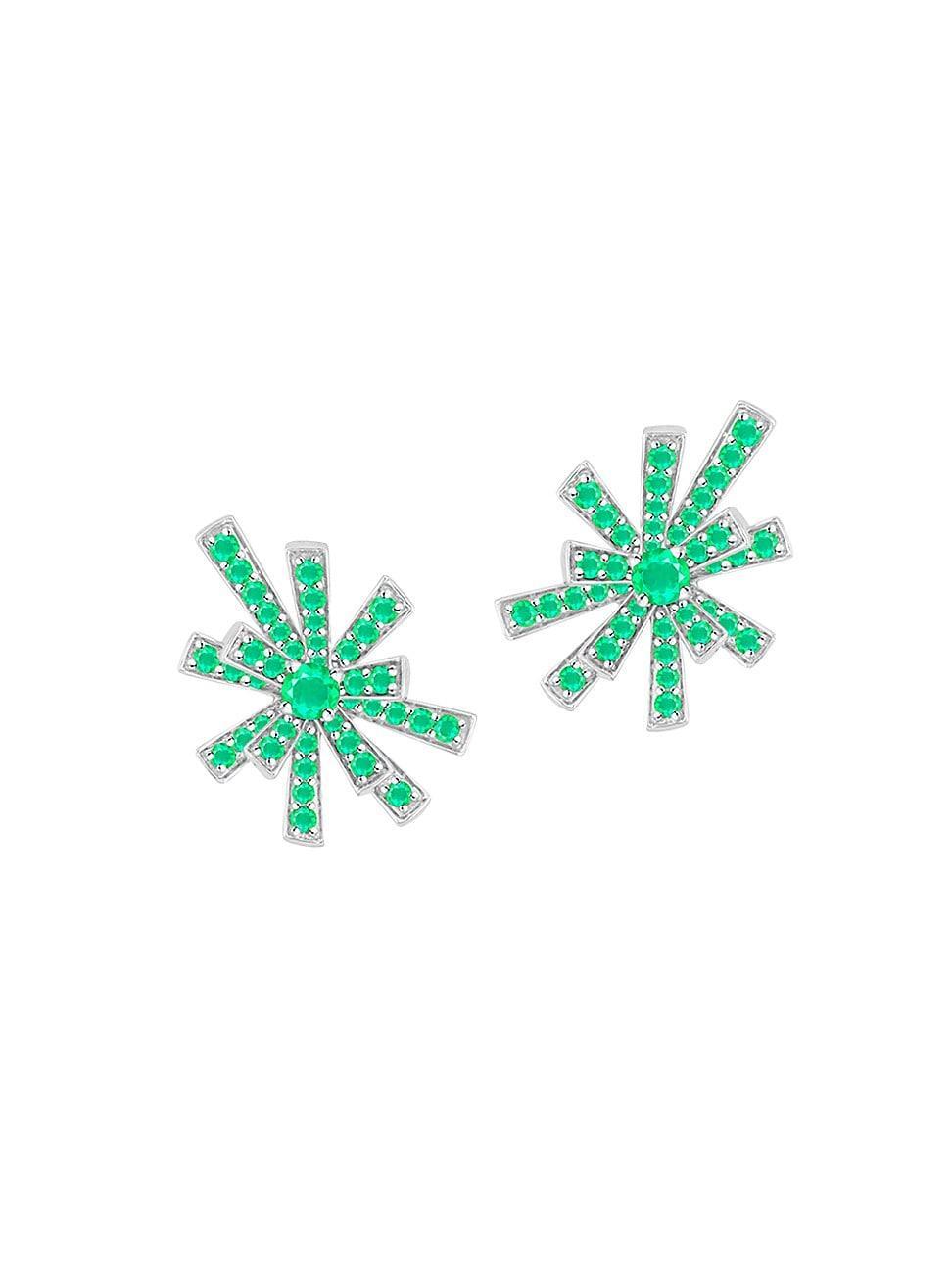 Womens Tribal 18K White Gold & Emerald Stud Earrings Product Image