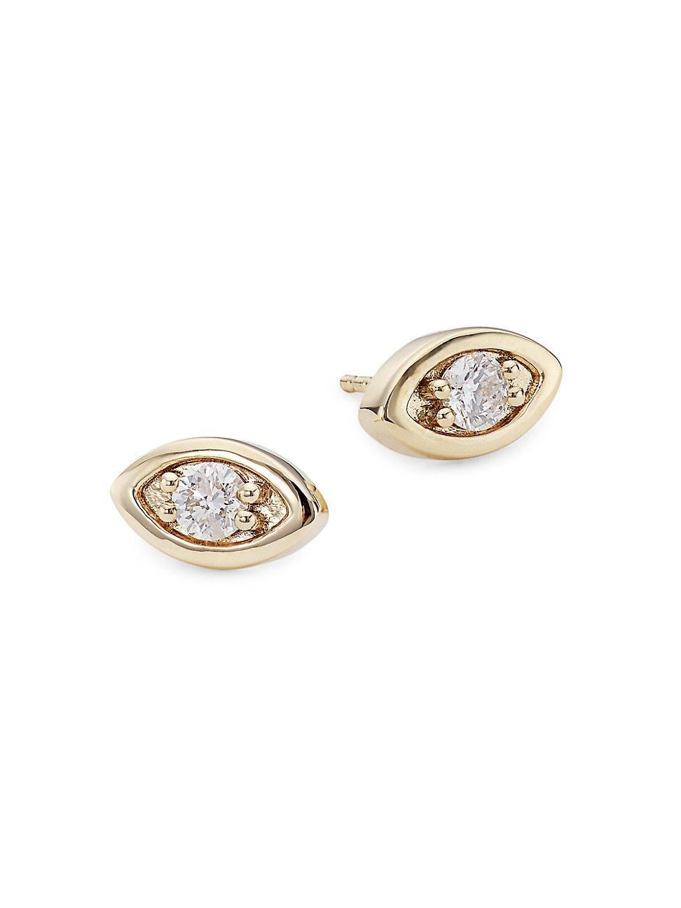 14K Yellow Gold & Diamond Large Evil-Eye Stud Earrings Product Image