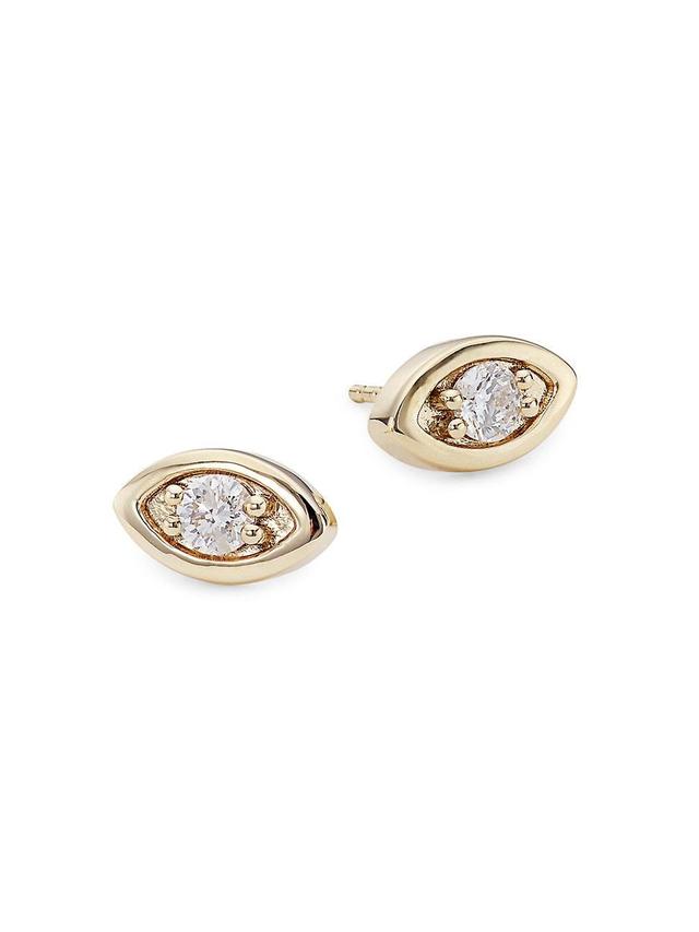 Womens 14K Yellow Gold & Diamond Large Evil-Eye Stud Earrings Product Image